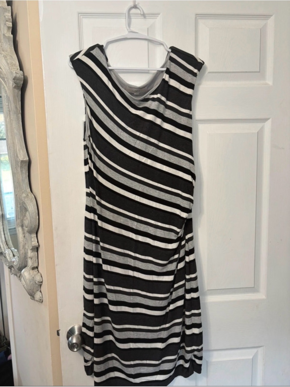 LOFT Black and White Striped Asymmetrical Sleeveless Dress